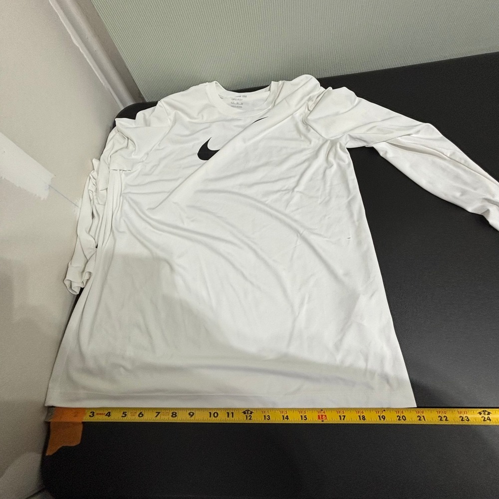 Nike Dri FIT Long Sleeve Athletic Shirt White Black Swoosh Men's XL+ - Picture 3 of 9